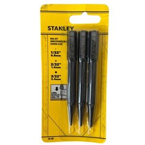 Stanley 58-230 3-Piece Nail Set 1/32 2/32 3/32 Beveled Tip Knurled Grip Black